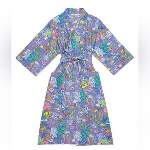 Printfresh Lavender Robe with Colorful Oceanic Pattern - L/XL